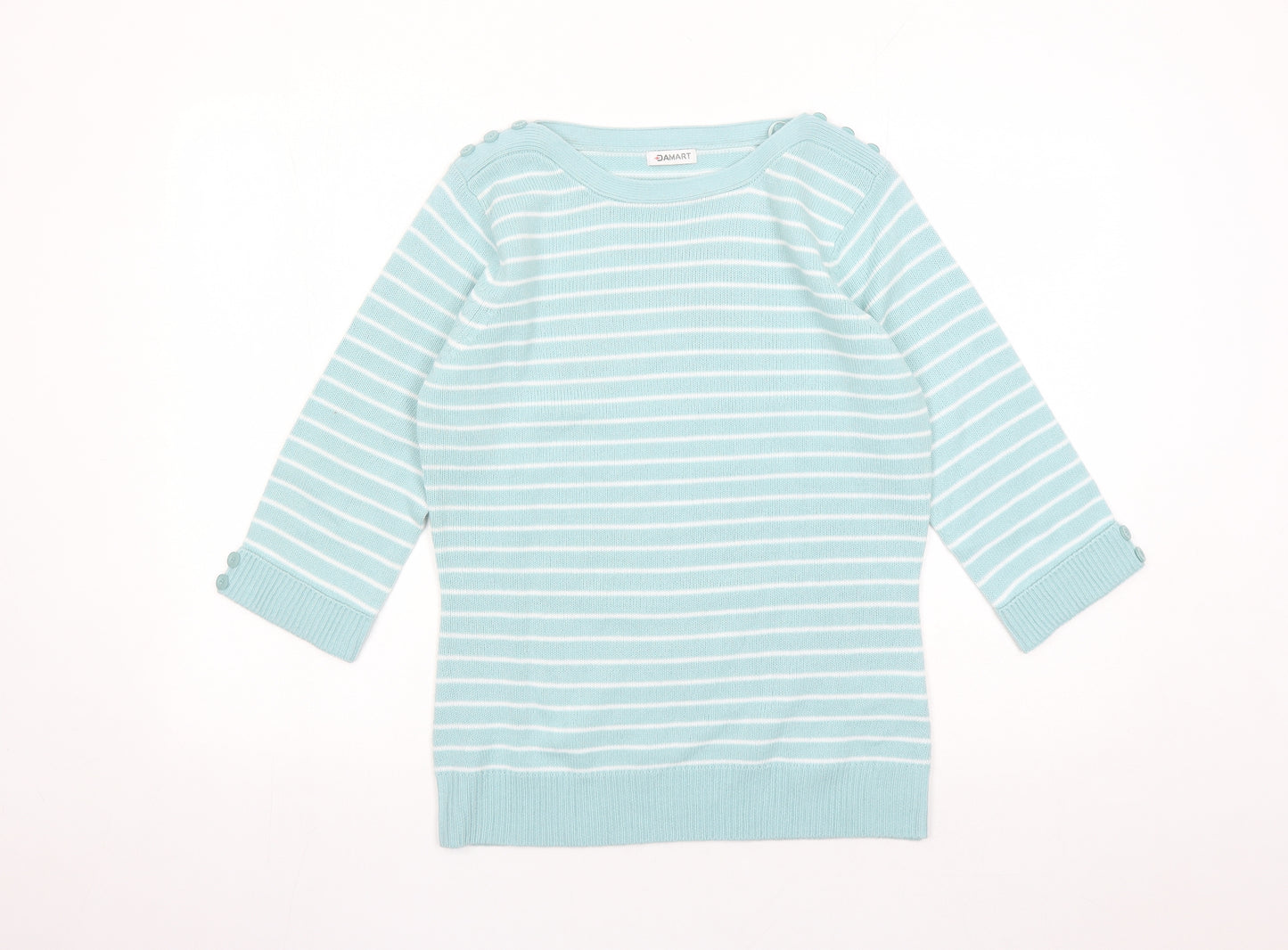 Damart Womens Green Boat Neck Striped Acrylic Pullover Jumper Size 10 - Size 10-12