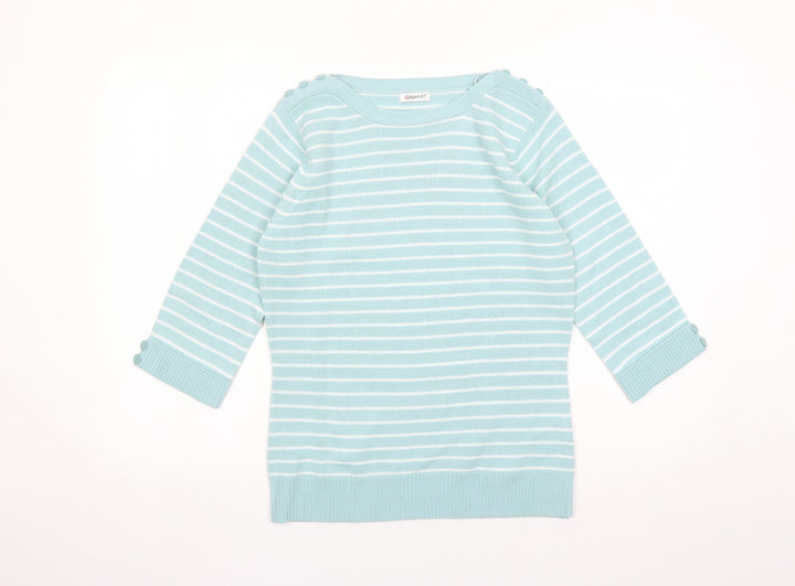 Damart Womens Green Boat Neck Striped Acrylic Pullover Jumper Size 10 - Size 10-12