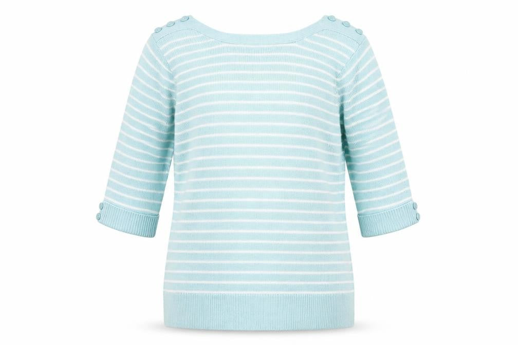 Damart Womens Green Boat Neck Striped Acrylic Pullover Jumper Size 10 - Size 10-12