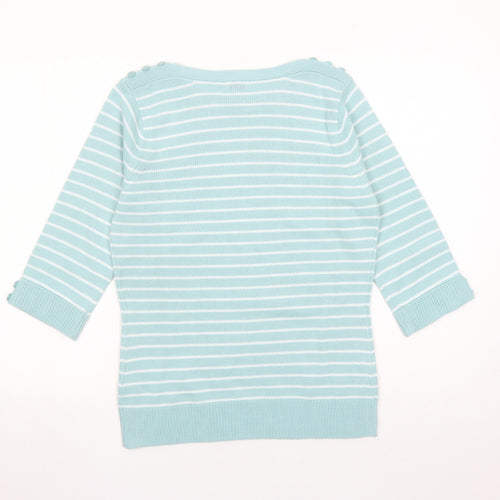 Damart Womens Green Boat Neck Striped Acrylic Pullover Jumper Size 10 - Size 10-12