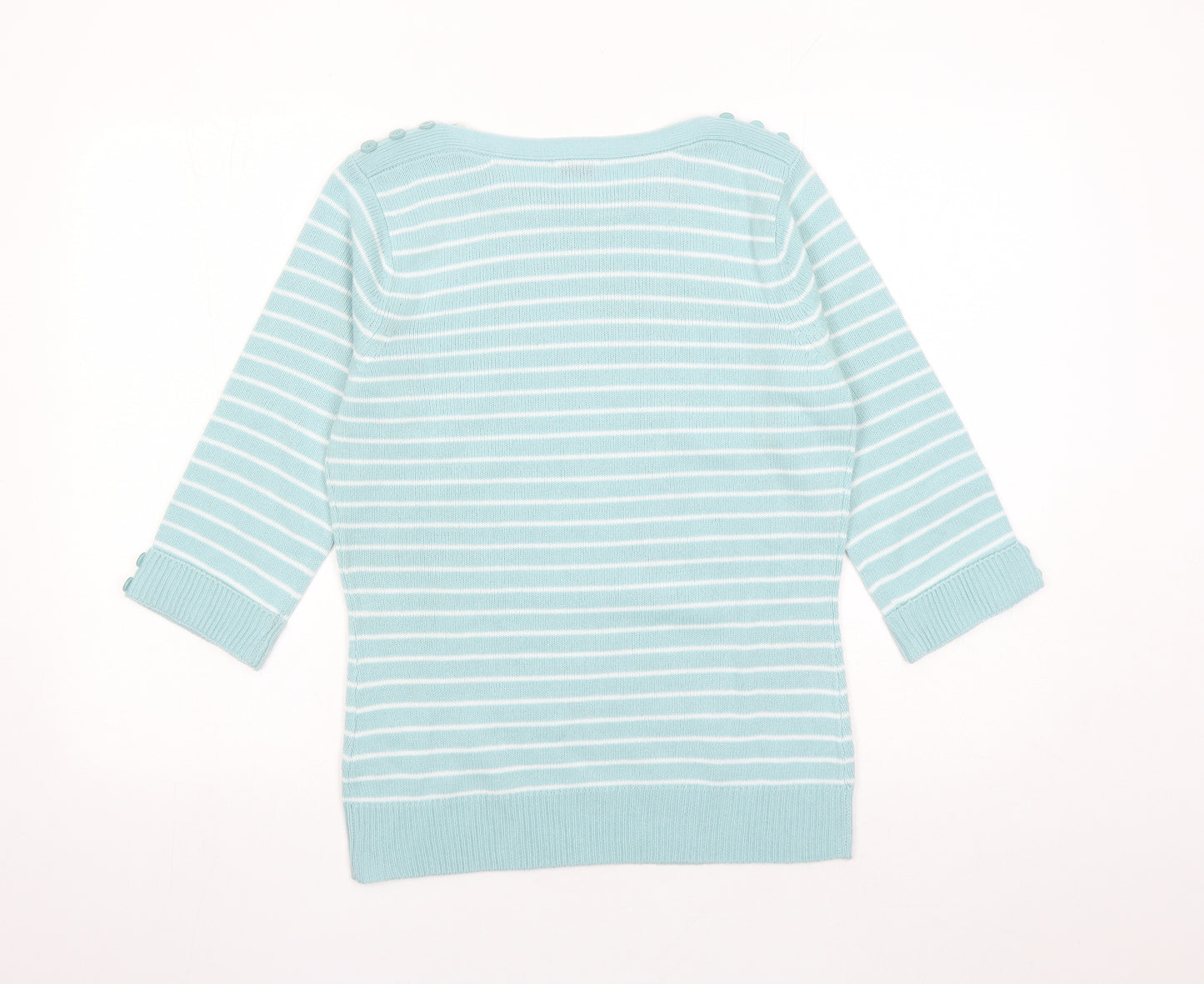 Damart Womens Green Boat Neck Striped Acrylic Pullover Jumper Size 10 - Size 10-12