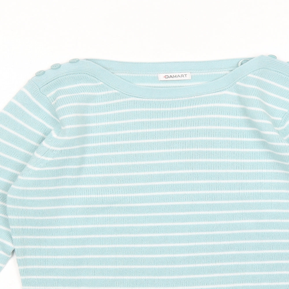 Damart Womens Green Boat Neck Striped Acrylic Pullover Jumper Size 10 - Size 10-12