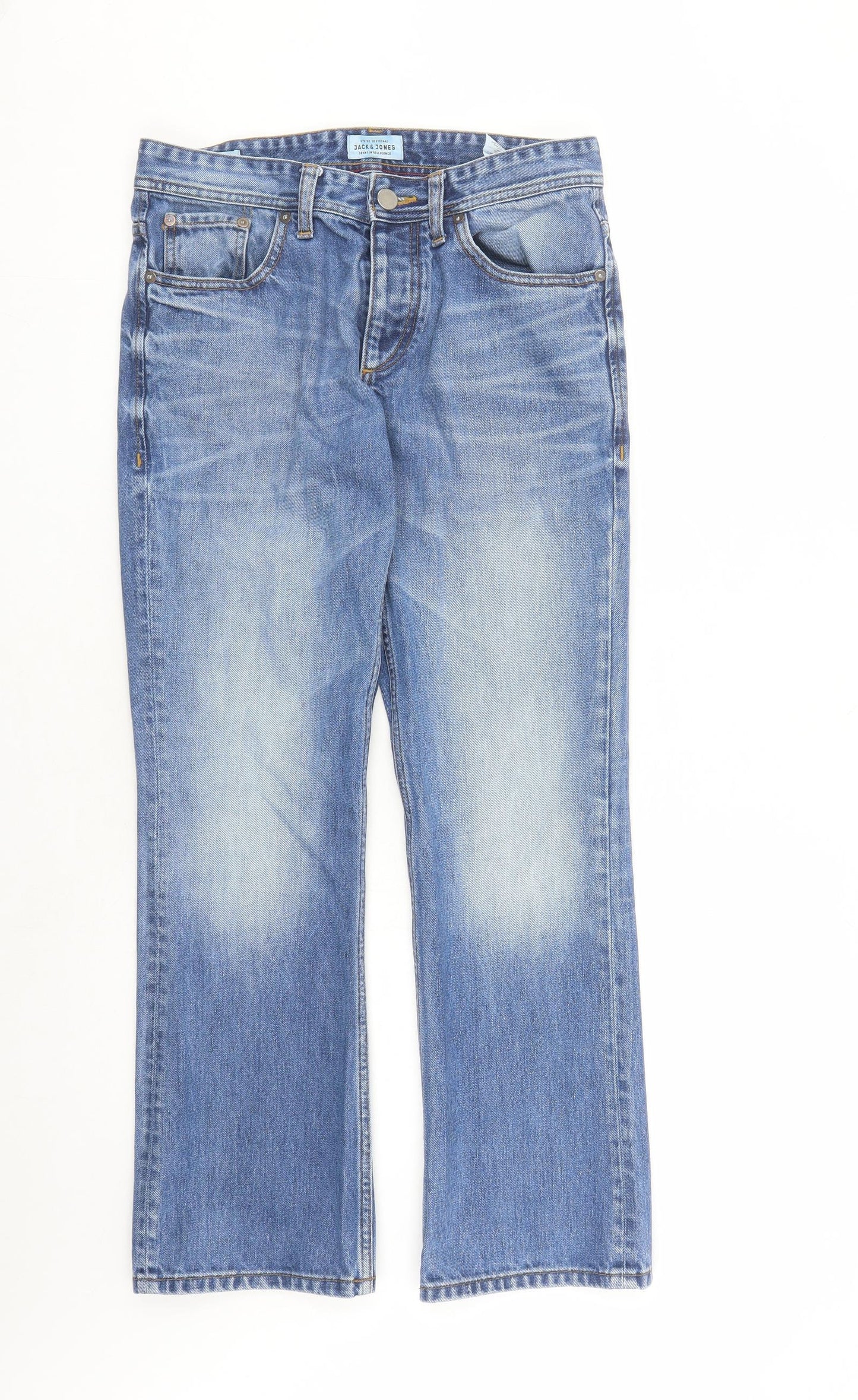 JACK & JONES Mens Blue Cotton Straight Jeans Size 32 in L28 in Regular Button