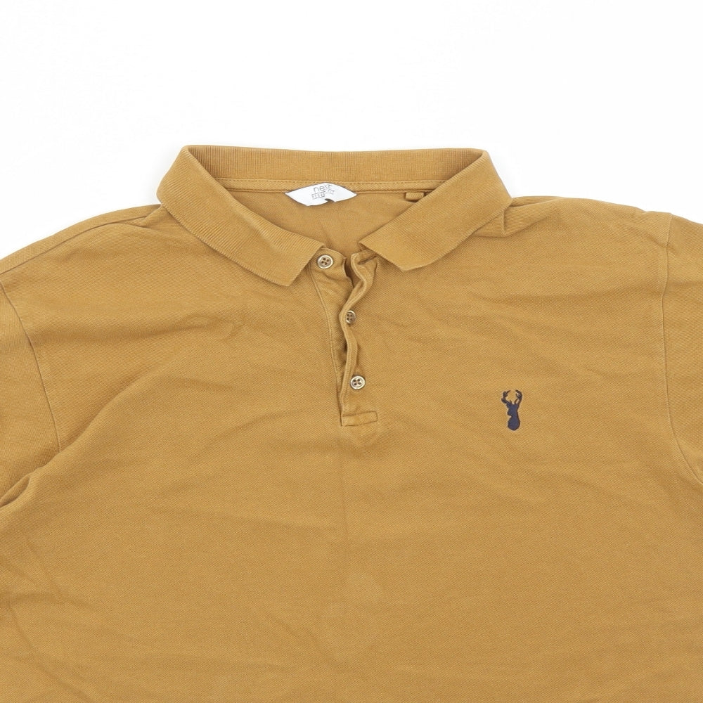 NEXT Mens Brown Cotton Polo Size M Collared Button
