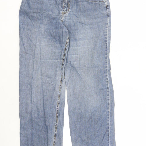 Marks and Spencer Womens Blue Cotton Straight Jeans Size 12 L28 in Regular Zip - Elasticated Waist