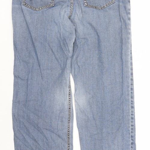 Marks and Spencer Womens Blue Cotton Straight Jeans Size 12 L28 in Regular Zip - Elasticated Waist