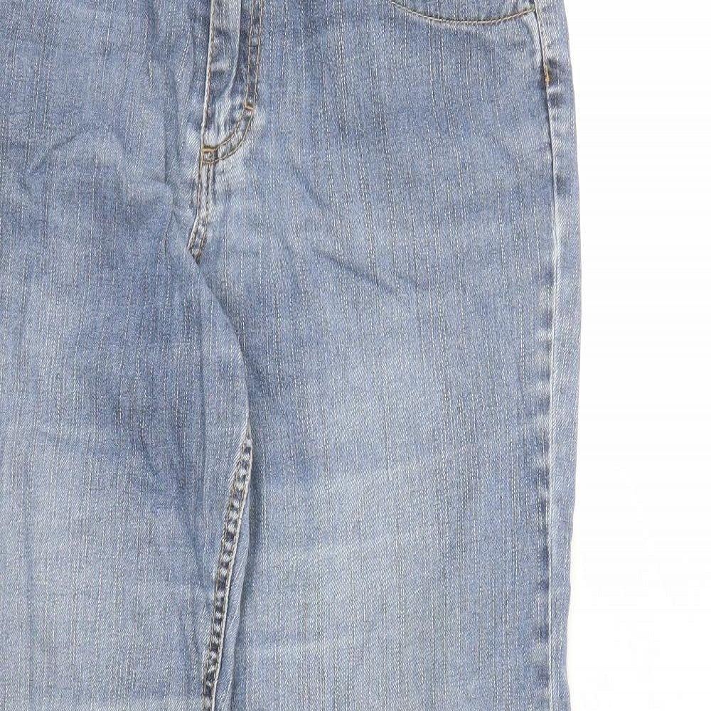 Marks and Spencer Womens Blue Cotton Straight Jeans Size 12 L28 in Regular Zip - Elasticated Waist