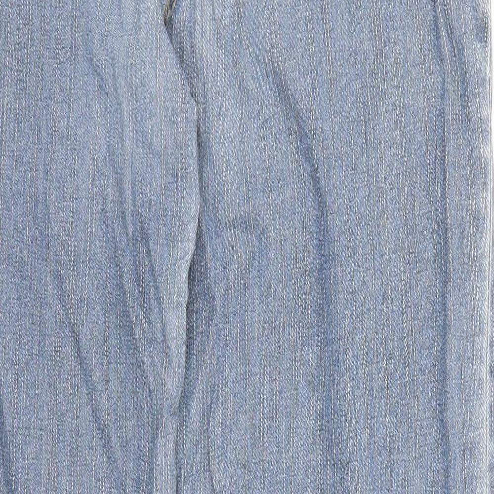 Marks and Spencer Womens Blue Cotton Straight Jeans Size 12 L28 in Regular Zip - Elasticated Waist