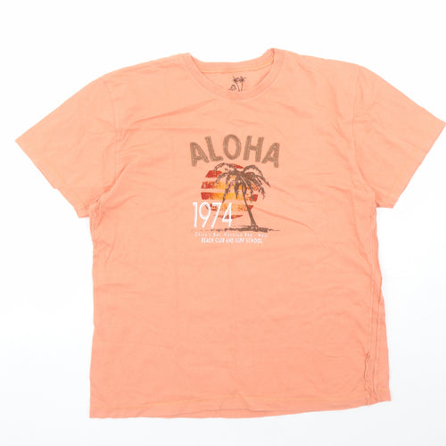 BHS Mens Orange Cotton T-Shirt Size M Crew Neck - Aloha
