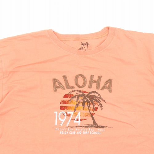 BHS Mens Orange Cotton T-Shirt Size M Crew Neck - Aloha