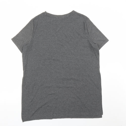 New Look Womens Grey Polyester Basic T-Shirt Size 12 Crew Neck - Side Split Detail