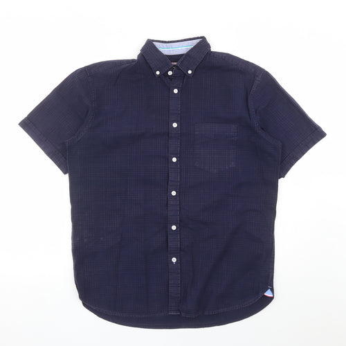 Blue Harbour Mens Blue Check Cotton Button-Up Size M Collared Button