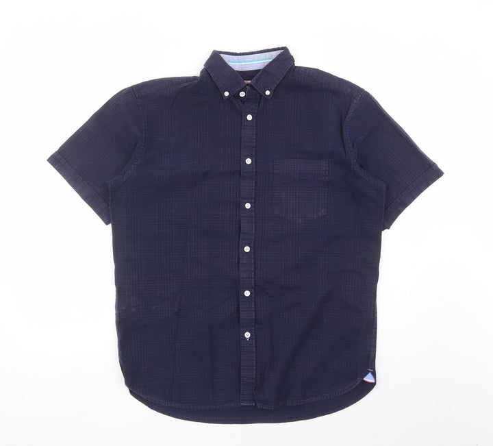 Blue Harbour Mens Blue Check Cotton Button-Up Size M Collared Button