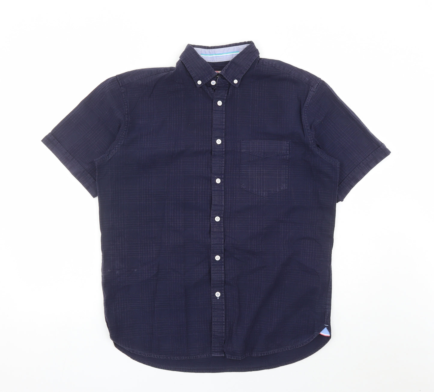 Blue Harbour Mens Blue Check Cotton Button-Up Size M Collared Button