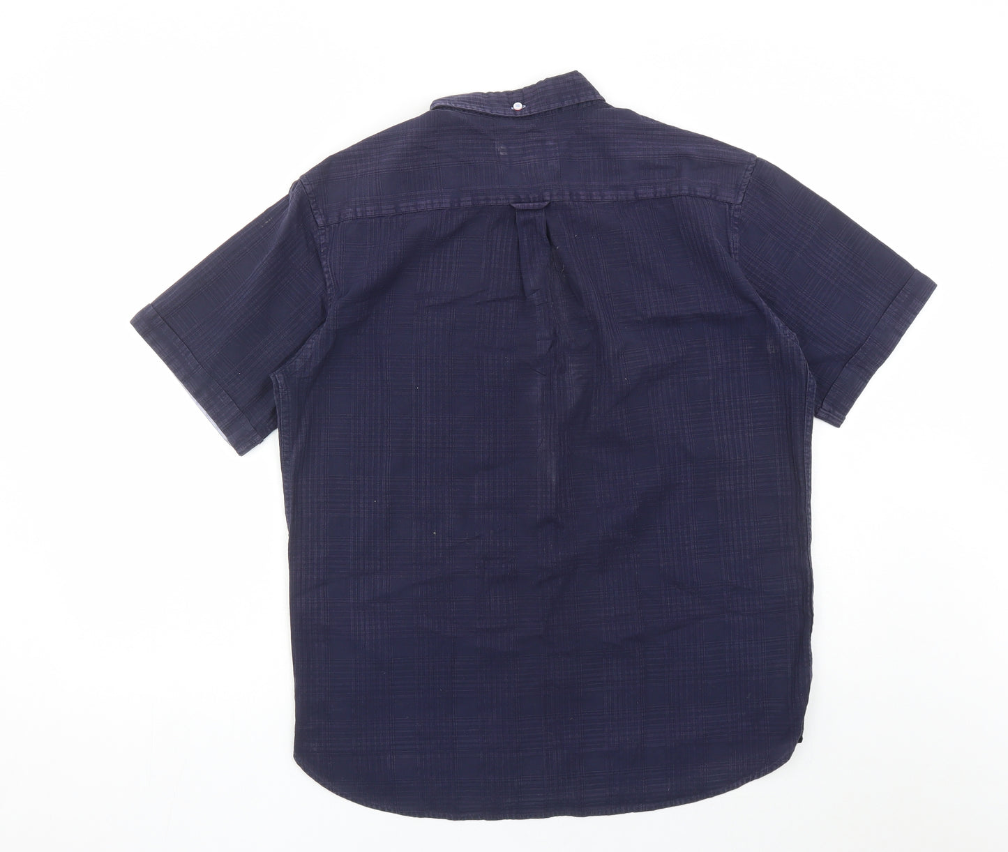 Blue Harbour Mens Blue Check Cotton Button-Up Size M Collared Button