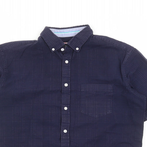 Blue Harbour Mens Blue Check Cotton Button-Up Size M Collared Button