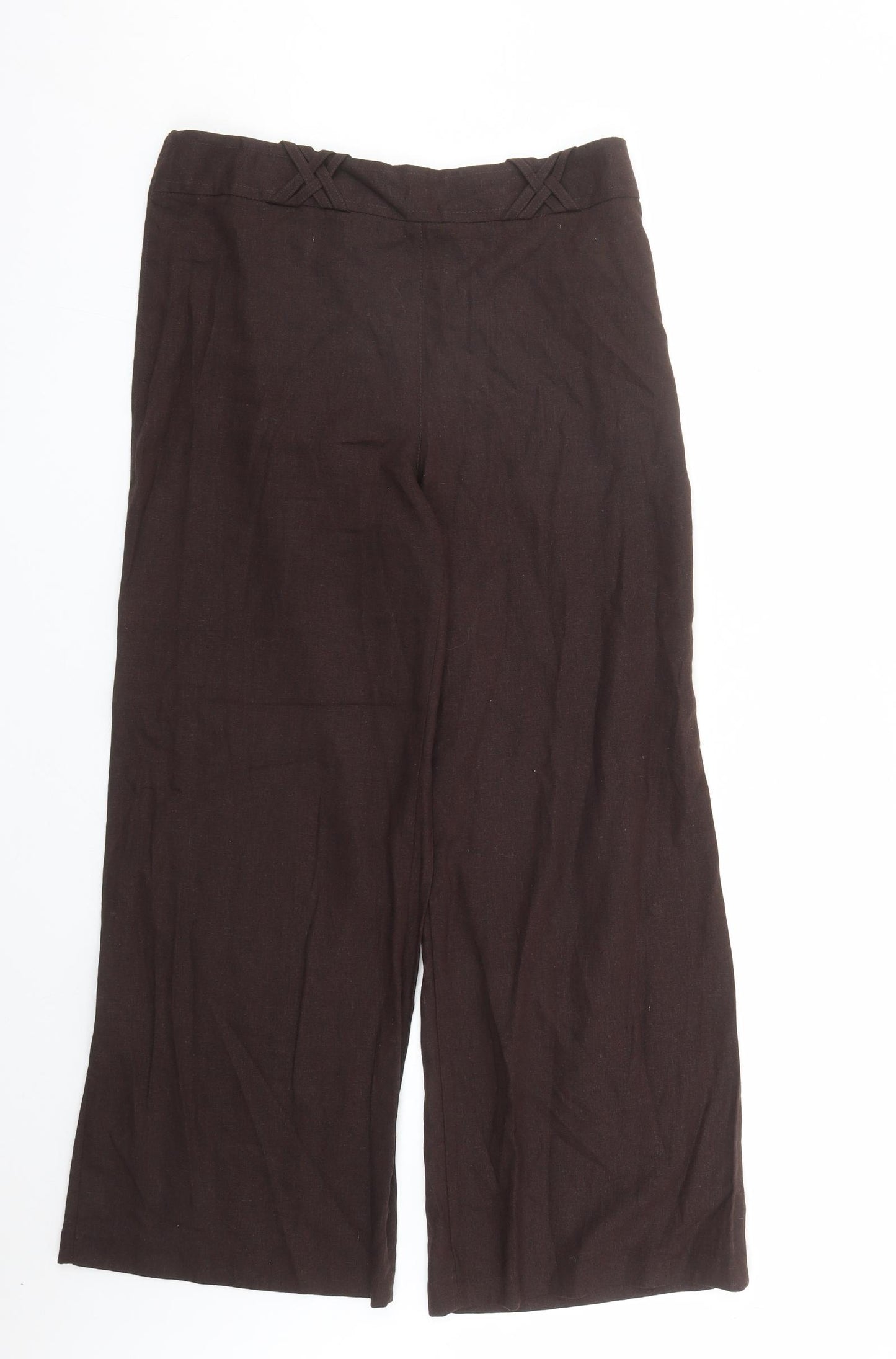 Evans Womens Brown Linen Trousers Size 14 L29 in Regular - Elasticated Waist