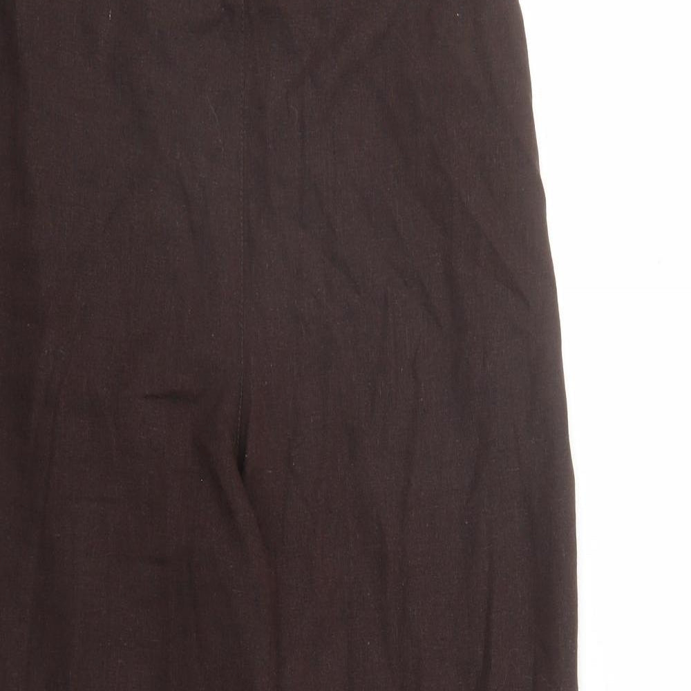 Evans Womens Brown Linen Trousers Size 14 L29 in Regular - Elasticated Waist