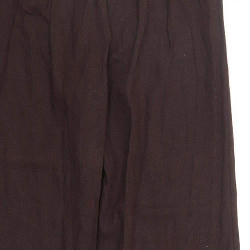 Evans Womens Brown Linen Trousers Size 14 L29 in Regular - Elasticated Waist