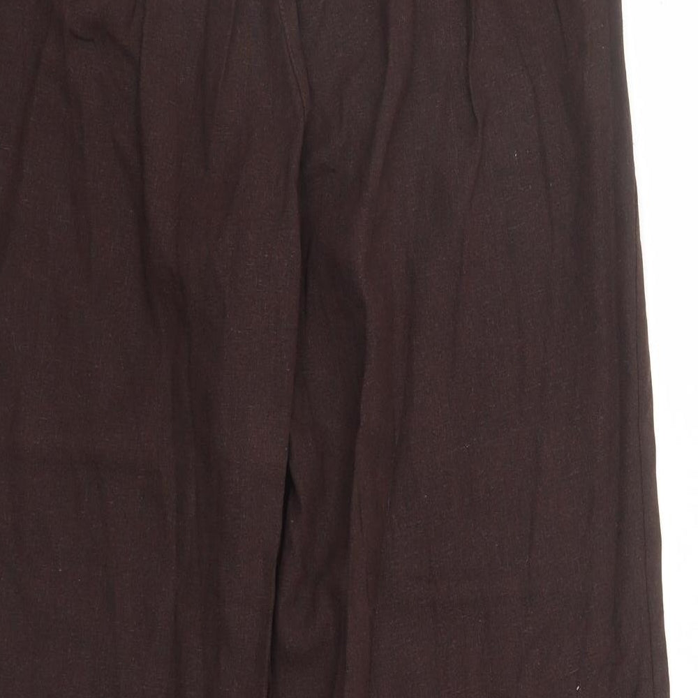 Evans Womens Brown Linen Trousers Size 14 L29 in Regular - Elasticated Waist