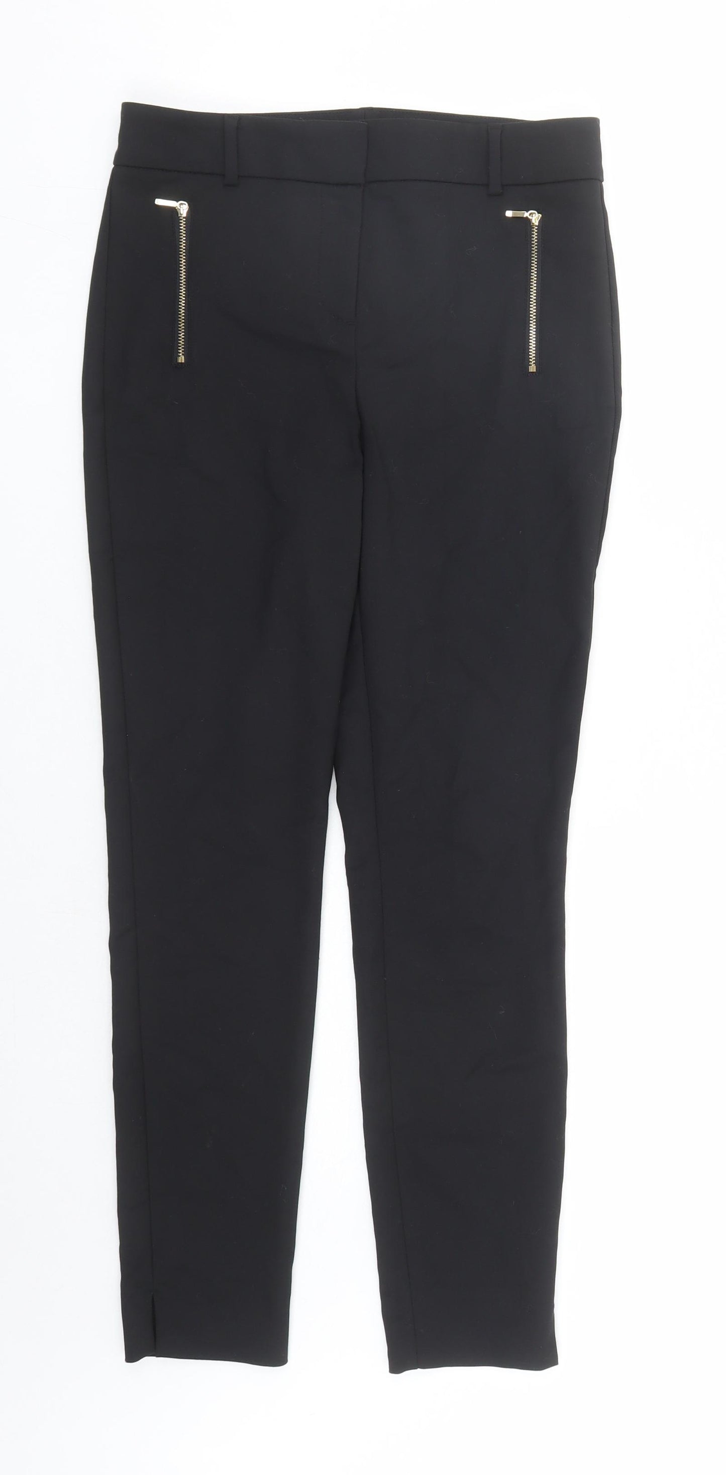 NEXT Womens Black Cotton Carrot Trousers Size 8 L26 in Regular Zip