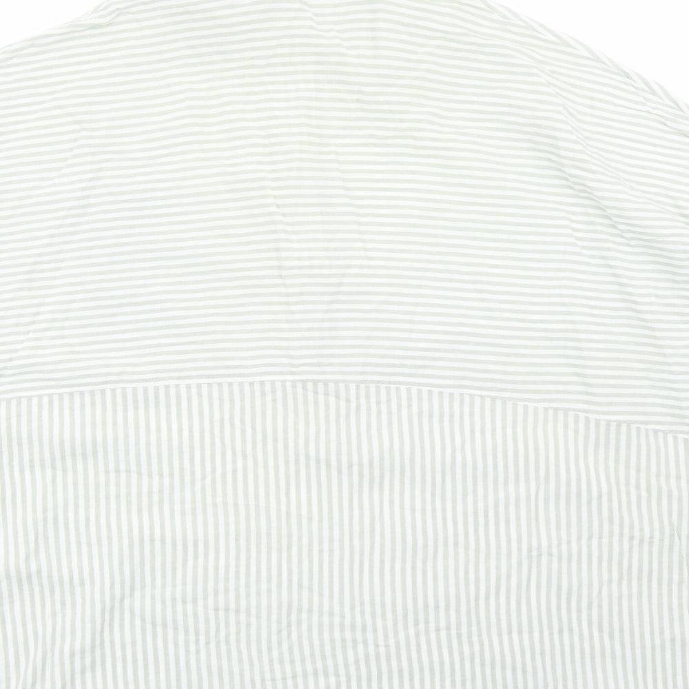 Zara Womens Green Striped Cotton Basic Blouse Size L Collared