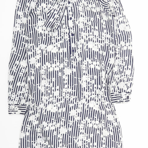 Michael Kors Womens Blue Floral Silk Basic Blouse Size S Round Neck