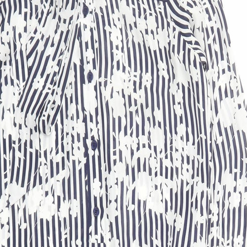 Michael Kors Womens Blue Floral Silk Basic Blouse Size S Round Neck