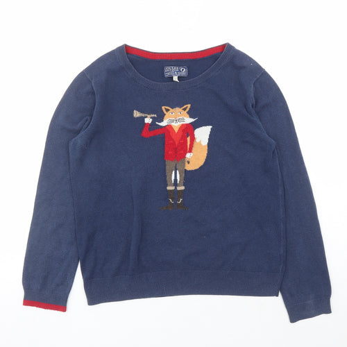 Joules Womens Blue Round Neck Cotton Pullover Jumper Size 14 - Fox