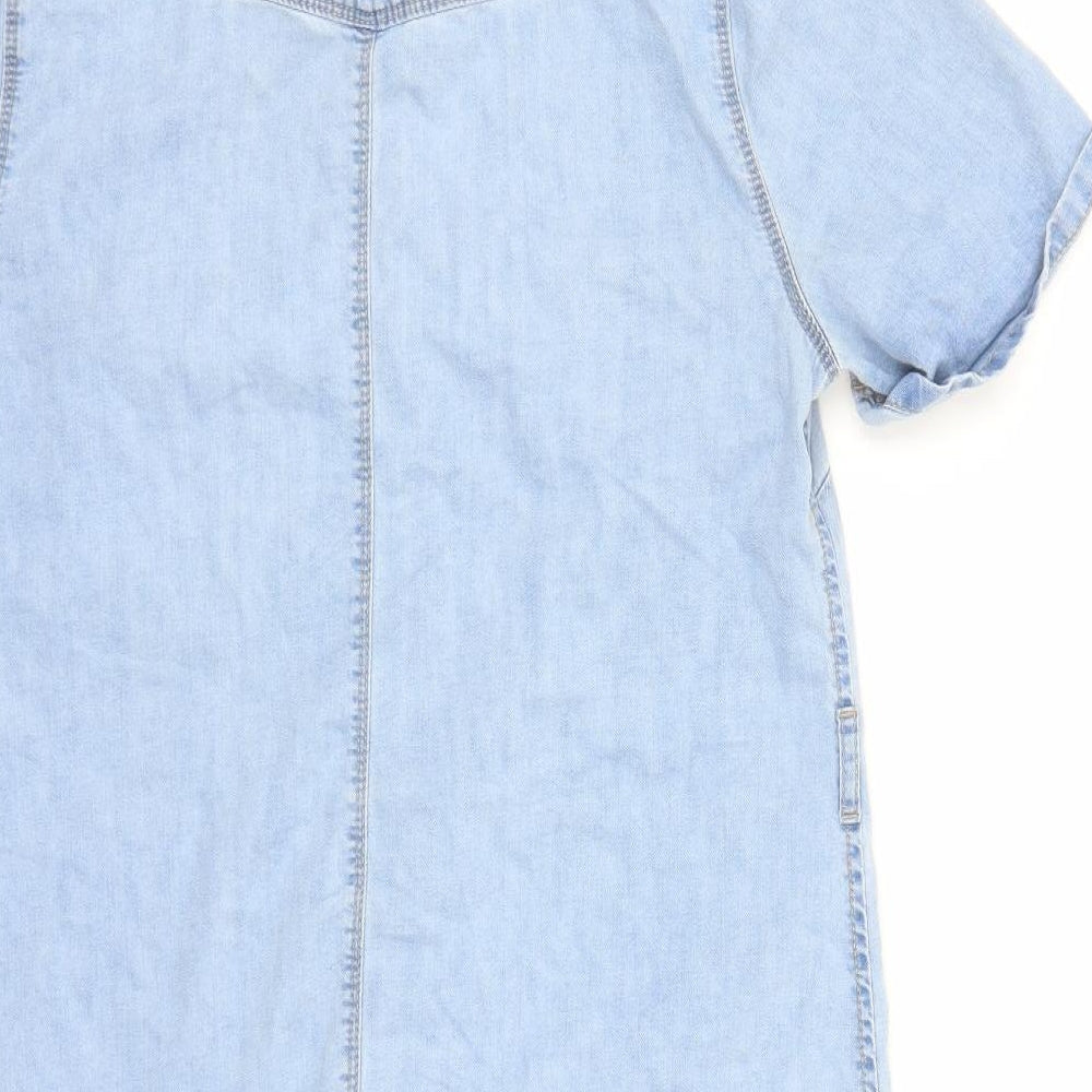 New Look Womens Blue Cotton Shirt Dress Size 10 Collared Button