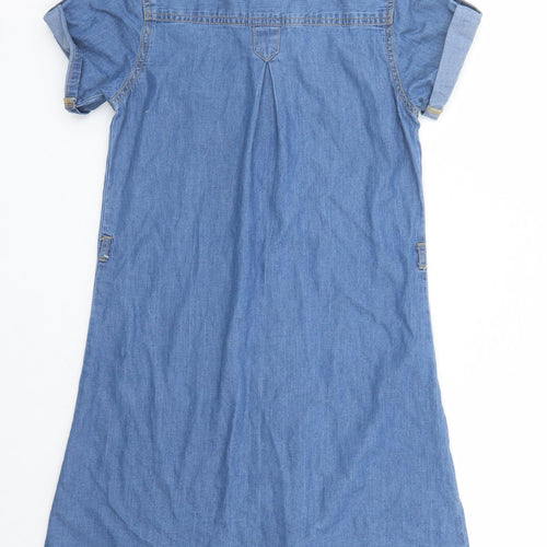 Japna Girls Girls Blue Cotton Shirt Dress Size 12 Years Collared Button