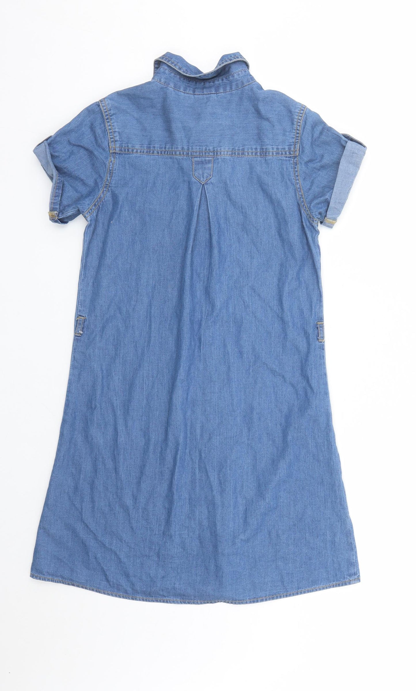 Japna Girls Girls Blue Cotton Shirt Dress Size 12 Years Collared Button