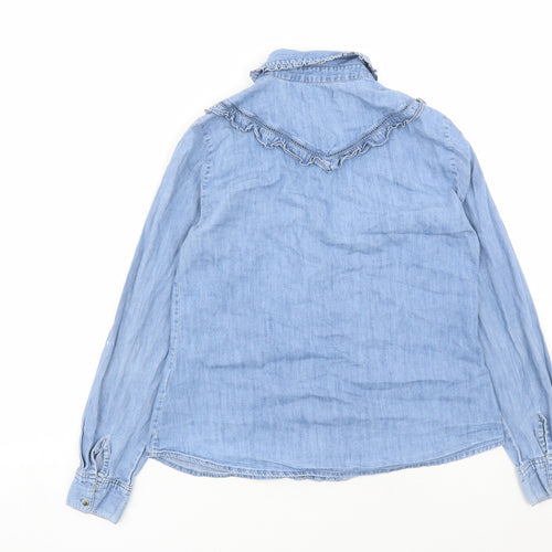 Red Herring Womens Blue Cotton Basic Button-Up Size 12 Collared - Ruffles