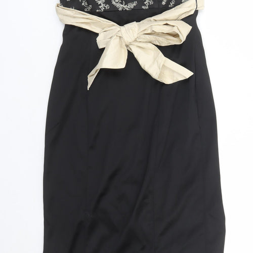 Coast Womens Black Floral Polyester A-Line Size 12 Off the Shoulder Zip - Belted