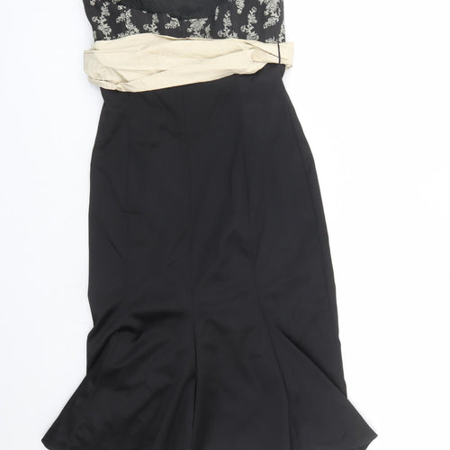 Coast Womens Black Floral Polyester A-Line Size 12 Off the Shoulder Zip - Belted