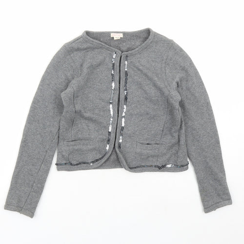 We Love Kiddo Girls Girls Grey Round Neck Cotton Cardigan Jumper Size 10 Years Hook & Eye - Sequin Detail, Stars