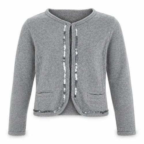 We Love Kiddo Girls Girls Grey Round Neck Cotton Cardigan Jumper Size 10 Years Hook & Eye - Sequin Detail, Stars