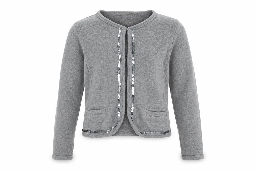 We Love Kiddo Girls Girls Grey Round Neck Cotton Cardigan Jumper Size 10 Years Hook & Eye - Sequin Detail, Stars