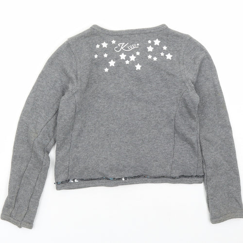 We Love Kiddo Girls Girls Grey Round Neck Cotton Cardigan Jumper Size 10 Years Hook & Eye - Sequin Detail, Stars