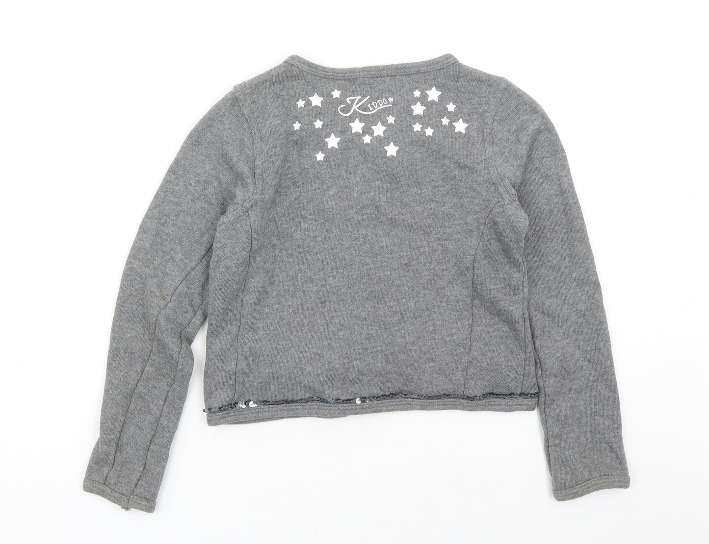 We Love Kiddo Girls Girls Grey Round Neck Cotton Cardigan Jumper Size 10 Years Hook & Eye - Sequin Detail, Stars