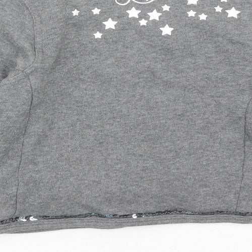 We Love Kiddo Girls Girls Grey Round Neck Cotton Cardigan Jumper Size 10 Years Hook & Eye - Sequin Detail, Stars