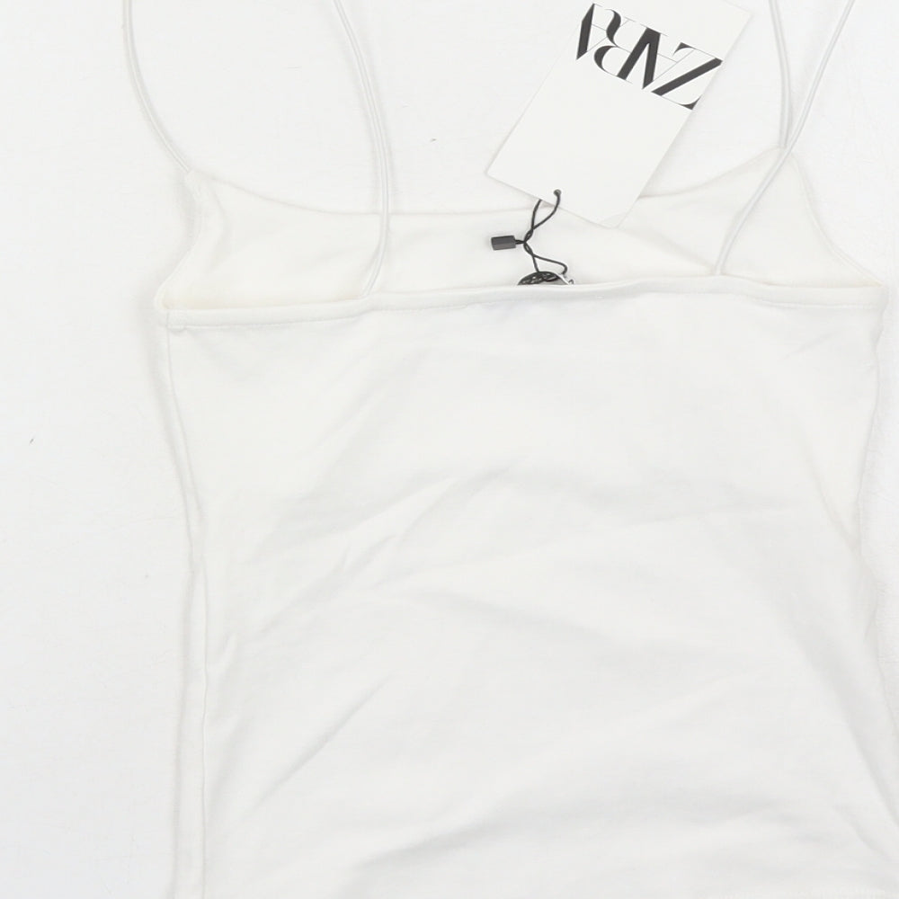 Zara Womens White Cotton Camisole Tank Size S Round Neck