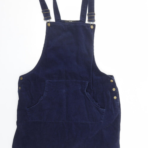 George Womens Blue Cotton Pinafore/Dungaree Dress Size 16 Square Neck Button