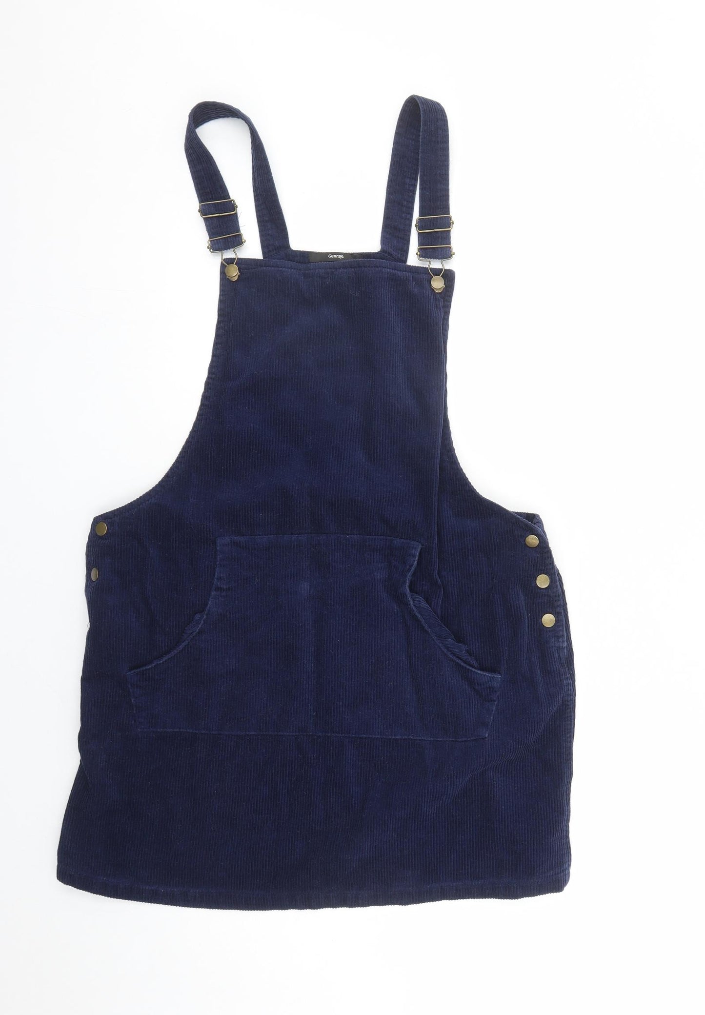 George Womens Blue Cotton Pinafore/Dungaree Dress Size 16 Square Neck Button