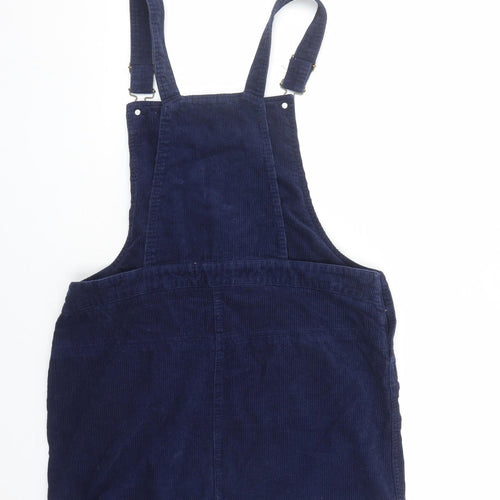 George Womens Blue Cotton Pinafore/Dungaree Dress Size 16 Square Neck Button