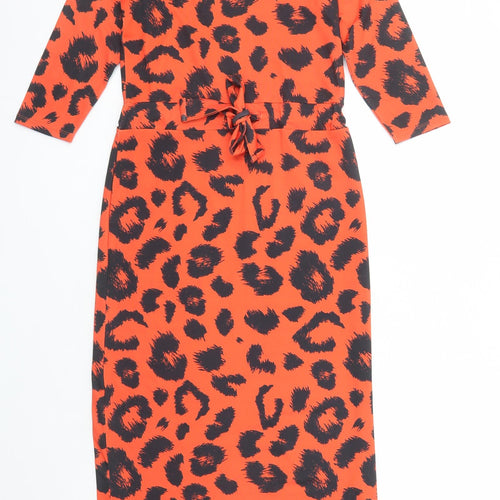 V By Very Womens Red Animal Print Polyester Pencil Dress Size 8 Mock Neck Pullover - Leopard Pattern