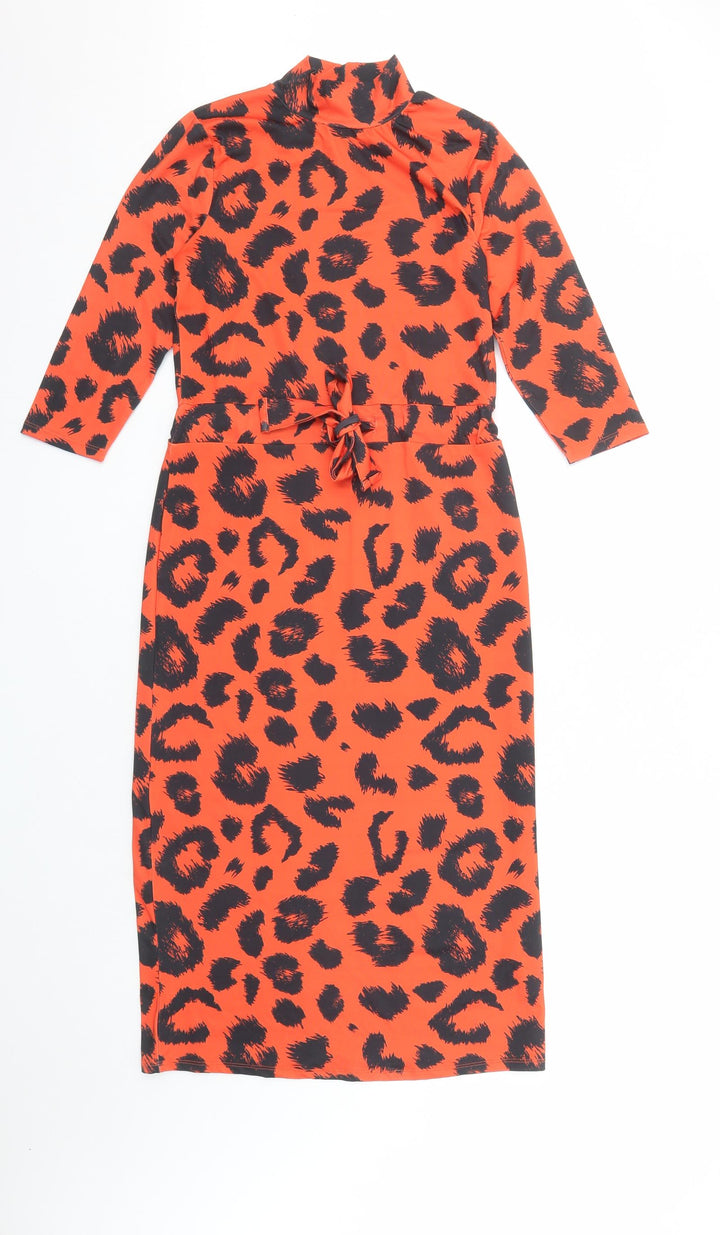 V By Very Womens Red Animal Print Polyester Pencil Dress Size 8 Mock Neck Pullover - Leopard Pattern