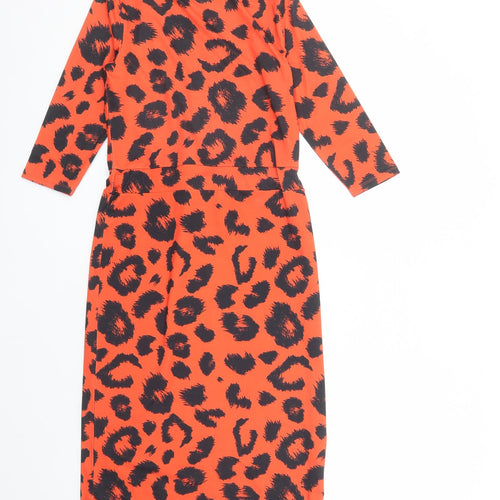 V By Very Womens Red Animal Print Polyester Pencil Dress Size 8 Mock Neck Pullover - Leopard Pattern