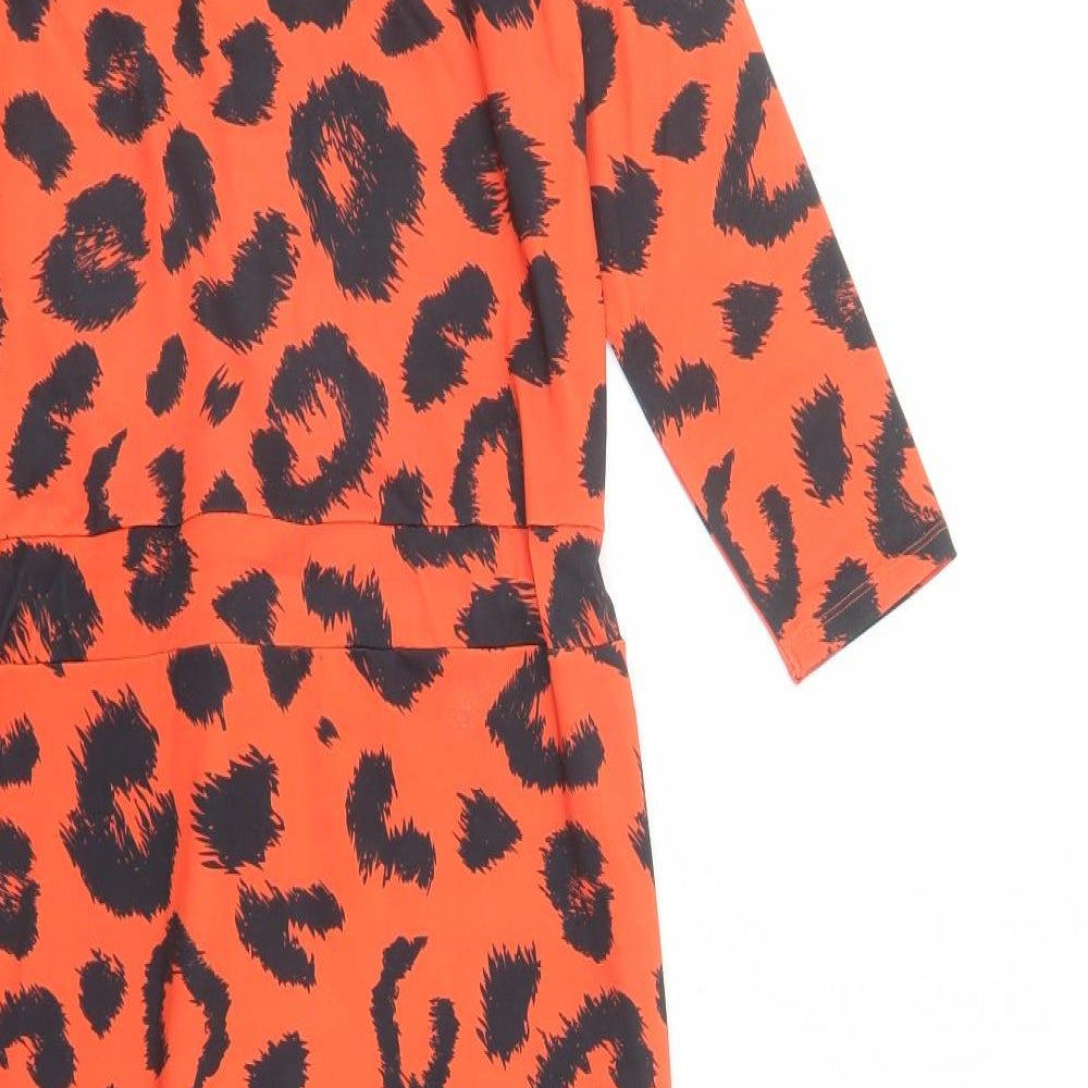 V By Very Womens Red Animal Print Polyester Pencil Dress Size 8 Mock Neck Pullover - Leopard Pattern