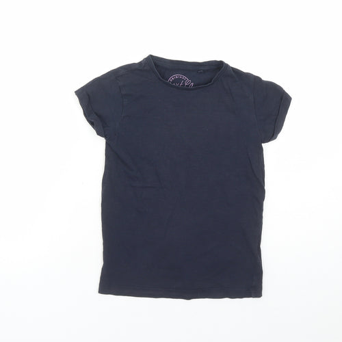 NEXT Girls Blue Cotton Basic T-Shirt Size 7 Years Round Neck Pullover